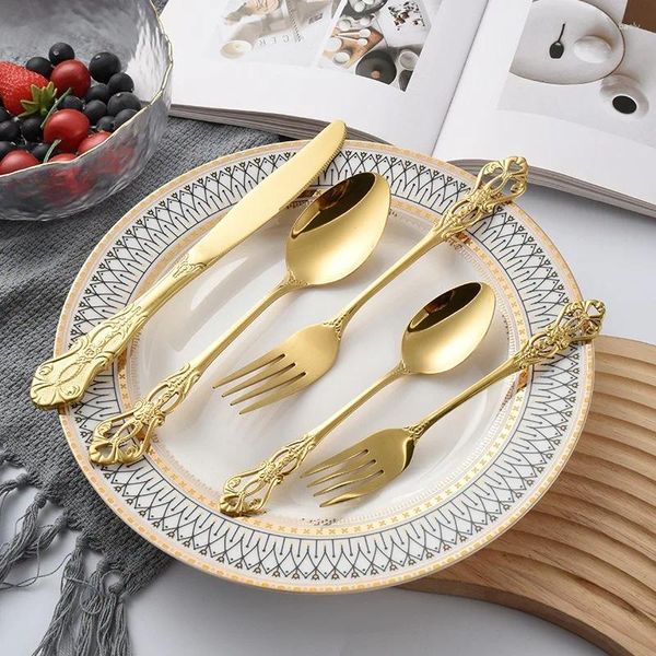 Ensembles de vaisselle 30pcs Set Gold Cutlery Fork 304 Spoon en acier inoxydable Royal Forks Couteaux Spoons Cuisine Voleille