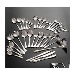 Ensembles de vaisselle 30pcs Couvoirs en acier inoxydable Set Steak Knife Fork Café cuillère à café de cuisine miroir finition Drop Livraison Home Ga Dhl4k