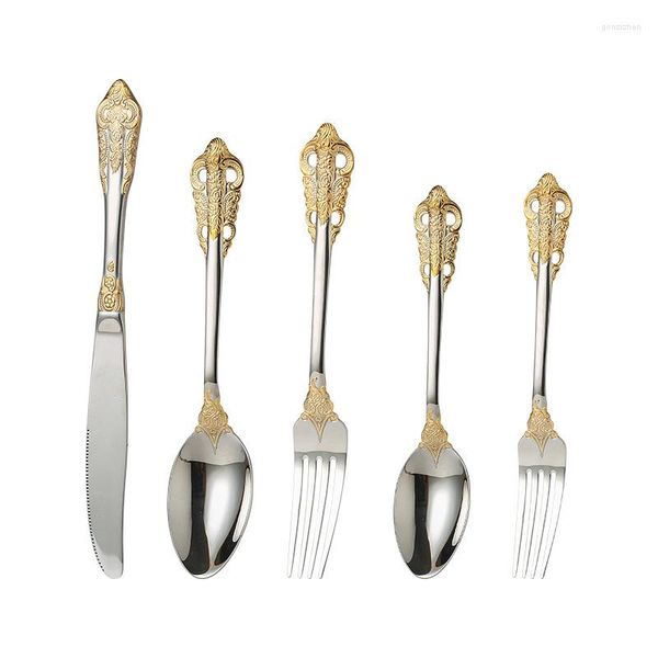 Ensembles de vaisselle 316 Cuillères Vintage Fourchette Mini Style Royal Métal Or Sculpté Café Fruits Prikkers Dessert Cuisine Outil Cuillère À Café 1set