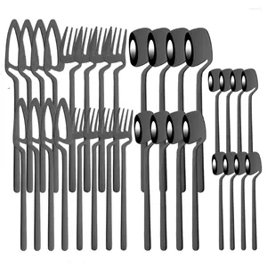 Juegos de vajilla 32pcs set negro 304 cucharón de acero inoxidable cucharada de cucharadas de bifurcación cena cubiertas de cubiertos de cubiertos de cocina