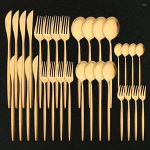 Ensembles de vaisselle 32pcs Gold Table Valise Set en acier inoxydable Solware Spoon Knife Fork Dîner Couvoirs Western Kitchen Spearware