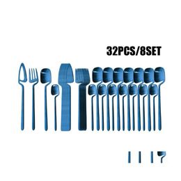 Ensembles De Vaisselle 32 Pcs Mat Colorf Ensemble De Couverts Portable Couteau Fourchette Cuillère Cuisine Vaisselle En Acier Inoxydable 304 Couverts Drop Deliver Dhptd