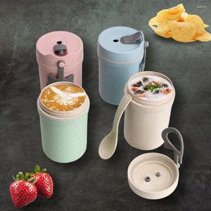 Dinnerware Sets 330ml Meal Prep Bento Box Container Wheat Straw Portable Kids Lunchbox Breakfast Cup Leakproof Soup Sealed