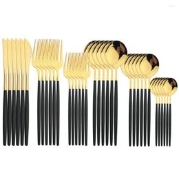 Dijkartikelen sets 36 % Black Gold bestek set roestvrij staal servies mes mes vork lepel diner zilverwerk keuken flatware theelepel theelepel