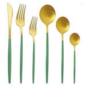 Dijkartikelen sets 36 stks mat roestvrijstalen bestek set groen gouden mes vork lepel zilverwerk huisfeestje diner servies