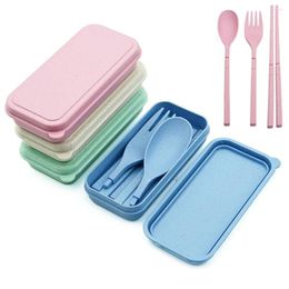 Derenwerk sets 3 stks/4 stks vouwen lepel lepel lepel diner set draagbare reist targe tarwe rietje tafelgerei met campingbox