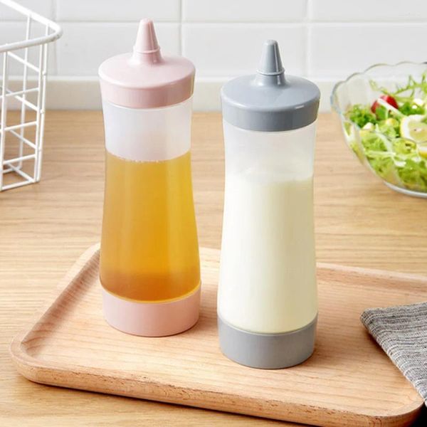 Conjuntos de vajillas 3 unids Botella de condimento Salsa Squeeze Cocina Jarabe Contenedor Dispensador para Ketchup Ensalada Aderezo Aceite de mostaza Beige