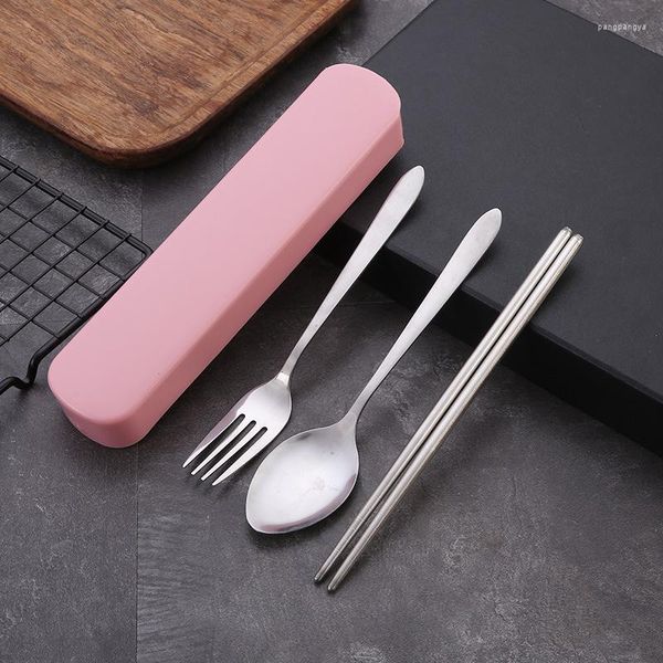 Ensembles de vaisselle 3PCS Ensemble de couverts Couverts Vaisselle Ustensiles En Acier Inoxydable Cuillère Fourchette Baguettes Paille Avec Étui Articles De Cuisine