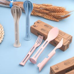 Dijkartikelen sets 3 stks/set 3 in 1 reis draagbare bestek set servies tarwebladen tarwemes vork lepel voor kinderen keuken accessorie
