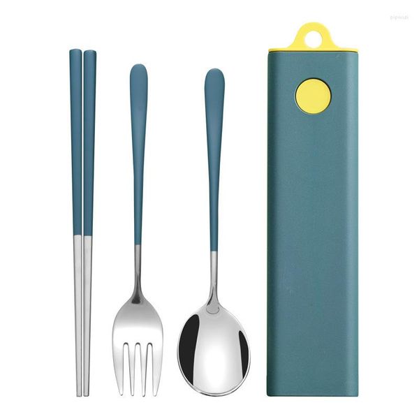 Ensembles de vaisselle 3 pièces/ensemble baguettes portables fourchette cuillère Sushi acier inoxydable chinois métal bâtons Gadget vaisselle cuisine