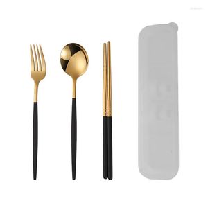 Dijkartikelen sets 3 stks/set reisgerei draagbare herbruikbare lepel vork picknick chopsticks met draagdooslatwerk voor studenten