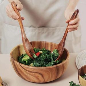 Servies Sets 3 stks/set Unieke Noedels Kom Lepel Houten Bestek Salade Tool Houten Gebruiksvoorwerp Set Milieuvriendelijke Servies