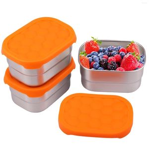 Servies Sets 3 Stuks Rvs Snack Containers Met Siliconen Deksel 8 Oz Lekvrij Bento Box Herbruikbare Kleine Opslag