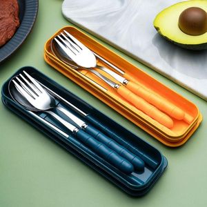 Ensembles de vaisselle 3 pièces en acier inoxydable cuillère fourchette Kits de baguettes avec boîte de rangement Portable réutilisable en plein air déjeuner accessoires de cuisine