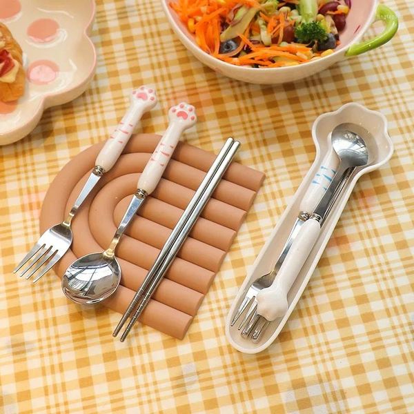 Ensembles de vaisselle 3 pièces en acier inoxydable cuillère fourchettes baguettes voyage Camping ustensiles portables alimentation vaisselle filles enfants cadeaux