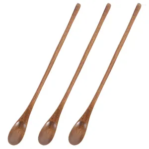 Ensembles de vaisselle 3pcs Salade de cuillère à café en bois servant de soupe remuer