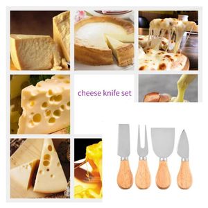 Juegos de vajilla 4/6 piezas de cuchillo de queso de acero inoxidable con mango de madera Herramientas de corte de pan de pizza de crema de cocina