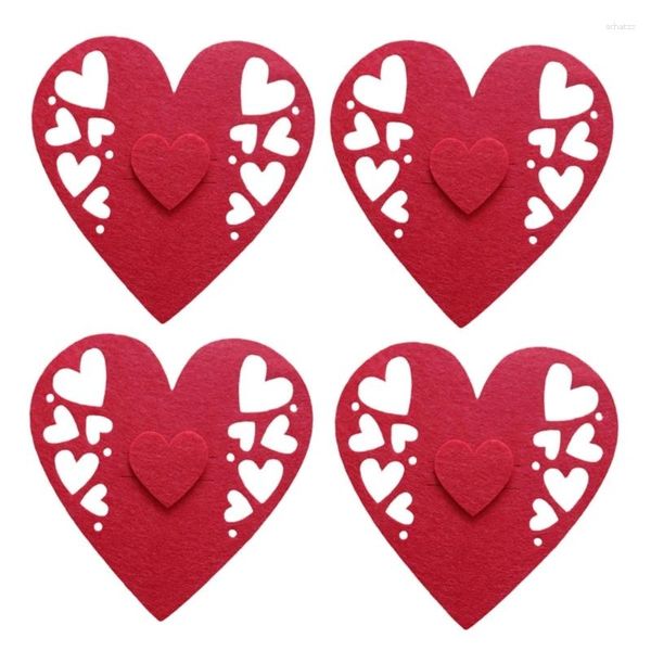 Conjuntos de vajilla Paquete de 4 Bolsas para cubiertos con forma de corazón y amor, soporte para vajilla, bolsas para tenedor y cuchillo, perfectas para parejas y reuniones románticas