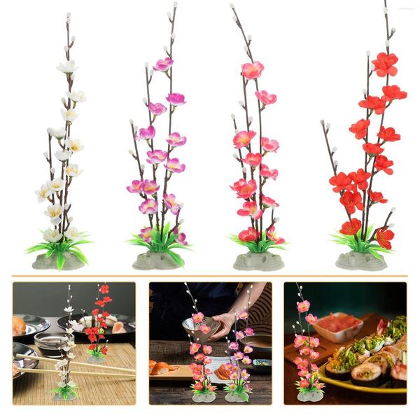 Ensembles de vaisselle 4 pièces plantes artificielles fleurs Sushi plat décoration plastique Lotus Sashimi décoratif fausse Simulation