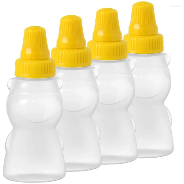 Conjuntos de vajilla 4 PCS Botella de salsa de oso Tiny Squeeze Containers Mini Botellas Salsas Ensalada portátil Aderezo de plástico Ketchup