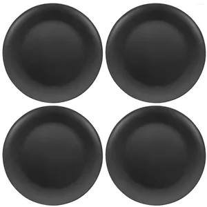 Ensembles de vaisselle 4 pièces assiette en mélamine noire cercle gâteau poêle plat de service déjeuner plateau à fond plat rond pique-nique