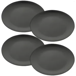 Ensembles de vaisselle 4 pièces assiette en mélamine noire plat de service en plastique plateau de service rond casseroles à gâteaux fond plat salle à manger en plein air