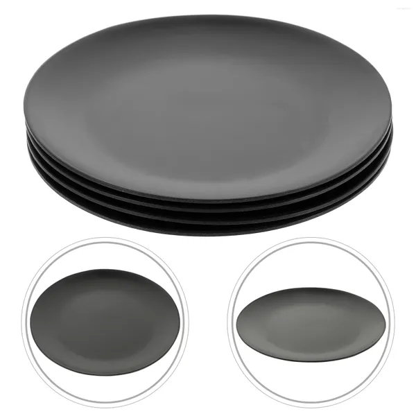 Conjuntos de vajilla 4 PCS Placa de melamina negra Bandeja de servicio redonda Plato de fondo plano Aperitivo de espagueti Comedor al aire libre Picnic