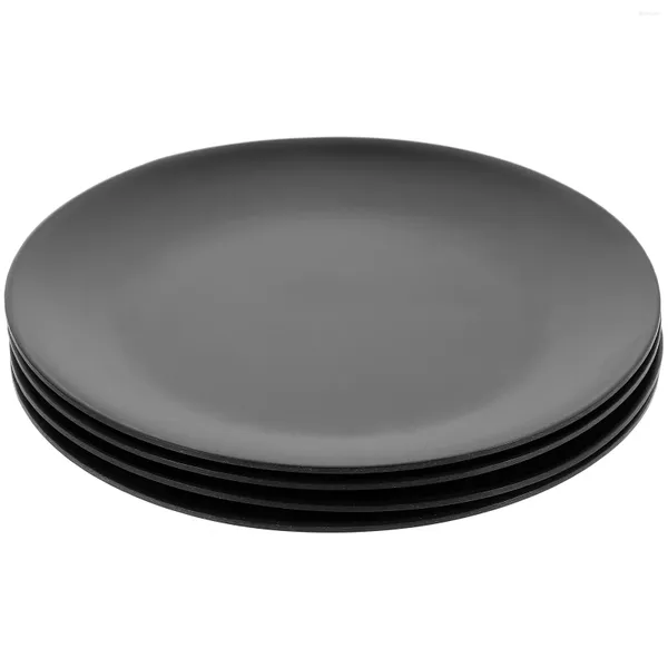 Ensembles de vaisselle 4 pièces assiette en mélamine noire plats ronds assiettes à fond plat dîner