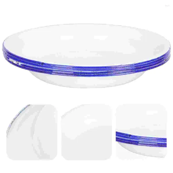Ensembles de vaisselle 4 PCS Plaque d'émail Postles de ménage Plate de ménage décorative plateaux bleu plateaux rétro plats blancs