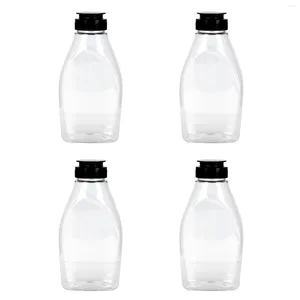 Ensembles de vaisselle 4 pièces Bouteille de miel Récipient en plastique Mel Squeeze Bottles Distributeurs de confiture Condiment The Pet Sauce Jars Couvercles Conteneurs