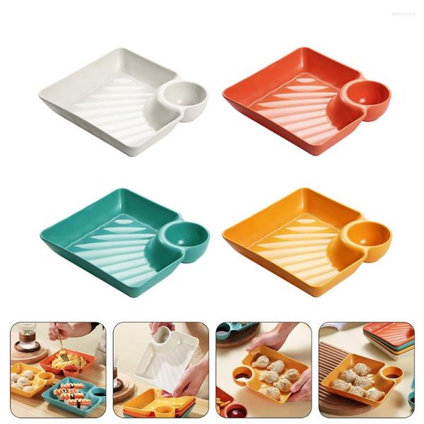 Ensembles de vaisselle 4 pièces assiettes à ongles clair Dessert trempette plateau de service assiette à salade papier céramique Sauce plat puce bâtons ensemble