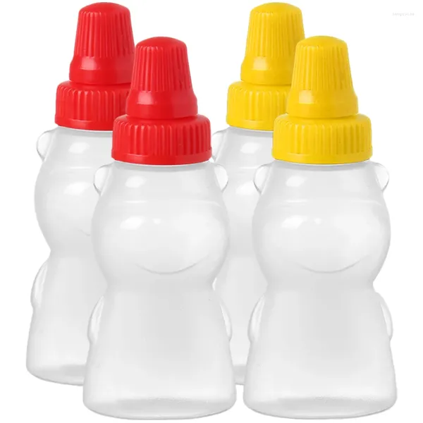 Ensembles de vaisselle 4 pièces Pack bouteille de sauce ours bouteilles à presser en plastique liquides petit récipient de vinaigrette Go