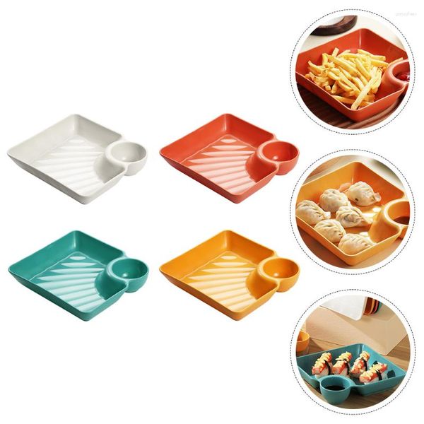 Conjuntos de vajilla 4 PCS PP Plato de merienda Bandeja de condimento Vajilla de plástico Panel de control Placas Restaurante Ensalada Postre