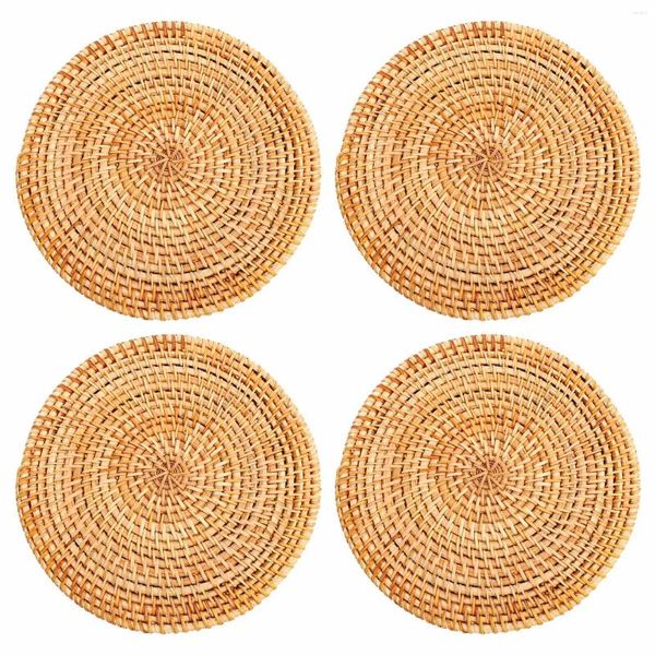 Ensembles de vaisselle 4 pièces dessous de plat en rotin pour plats-coussins isolés support de pot durable table tapis résistant à la chaleur cuisine