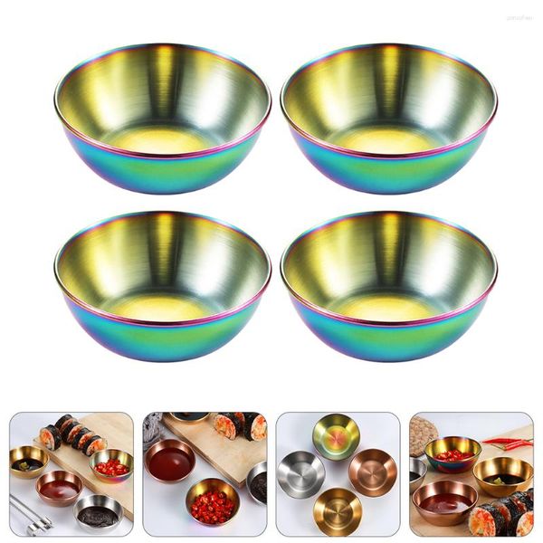 Ensembles de vaisselle 4 pièces plat d'assaisonnement petit plateau en métal assiette en acier inoxydable Dessert Snack préparation bols japonais