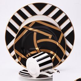 Ensembles de vaisselle 4 pièces ensemble moderne design noir en céramique porcelaine dîner et cadeau tasse à café soucoupe avec livraison directe Dhszy