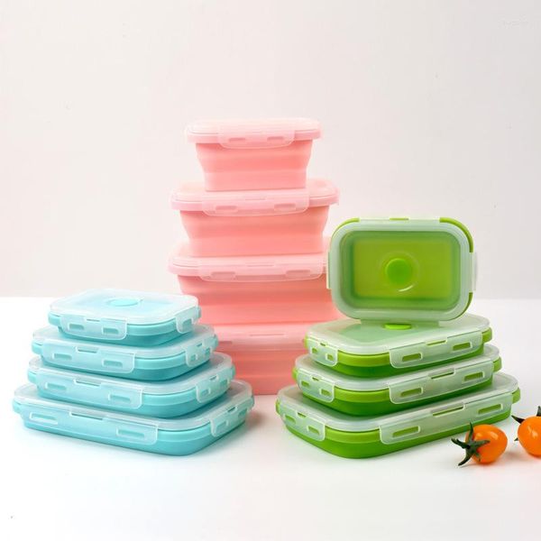 Ensembles de vaisselle 4 pièces boîte à déjeuner en silicone bol portable récipient pliant coloré boîte à déjeuner 350/500/800/1200ml écologique