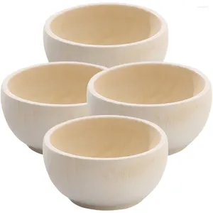 Conjuntos de vajilla 4 PCS Pequeño tazón de madera Juguetes de cocina simulados Decorar juguetes sin terminar Niños DIY Craft