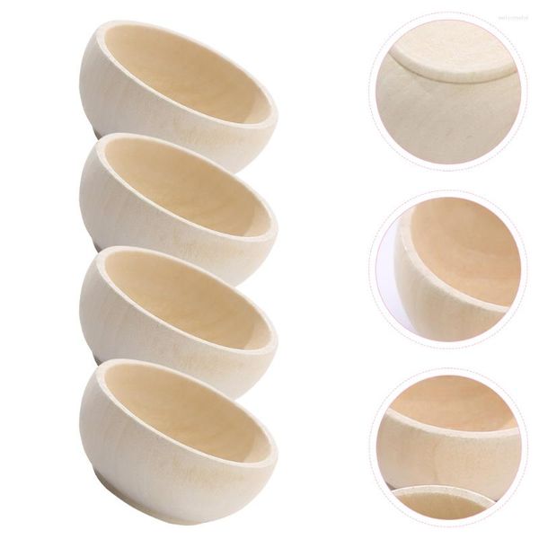 Conjuntos de vajilla 4 PCS Pequeño tazón de madera Juegos sin terminar Tazones Juguetes artesanales Niños Hecho a sí mismo Mini cubiertos Niño Woodsy Decor