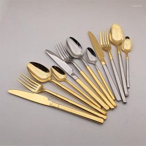 Ensembles de vaisselle 4 pièces en acier inoxydable argent miroir polissage vaisselle ensemble doré couverts couteau cuillère fourchette Western