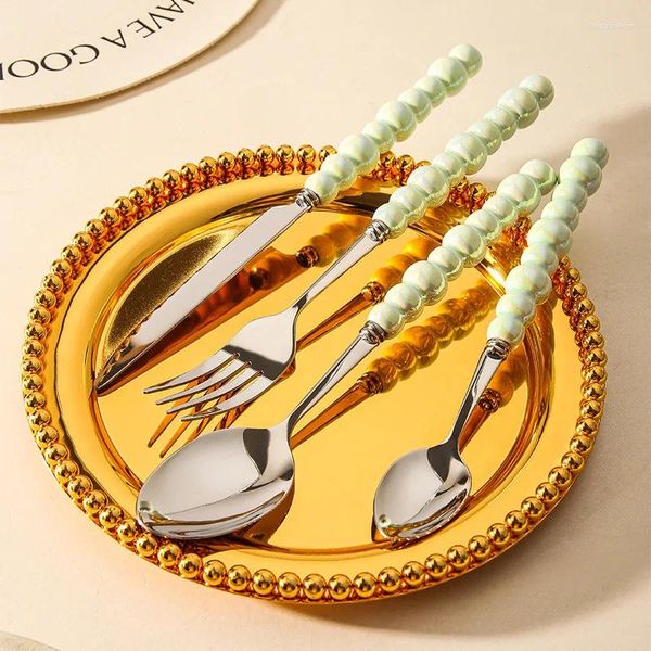 Ensembles de vaisselle 4 pièces Design poignée de perle couverts en acier inoxydable ensemble de dîner classique occidental couteau et fourchette restaurant à manger