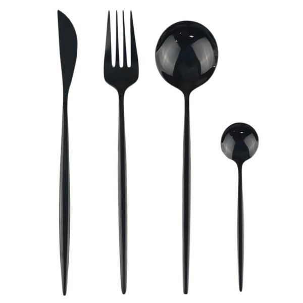 Ensembles de vaisselle 4 pièces ensemble de couverts noirs coréens miroir brillant en acier inoxydable 304 couteau fourchette cuillère cuillère à café couverts argenterie ensembleDinnerwar