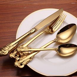Juegos de vajilla 4 piezas conjuntos reales de color dorado royal alto grado nunca se desvanecen 304 acero inoxidable con cuchillo de horquilla
