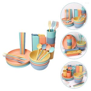 Ensembles de vaisselle 4 couverts de blé vaisselle exquise fourchettes de paille délicates lave-vaisselle accessoires de cuisine fournitures maison bol léger tasse assiette
