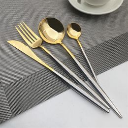 Juegos de vajilla 4 piezas 304 acero inoxidable plata comedor cuchillo tenedores juego de cubiertos buen espejo dorado restaurante vajilla