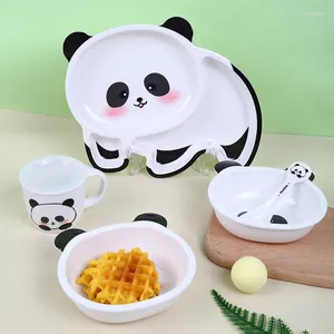 Ensembles de vaisselle 4 pièces dessin animé mélamine enfants ensemble de couverts Kawaii chinois Panda bol de riz assiette à dîner cuillère tasse accessoires de cuisine