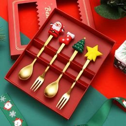 Conjuntos de vajilla 4 Uds adornos navideños para el hogar Decoración de mesa cucharas de café inoxidable árbol de Navidad año 2024 regalos de Navidad
