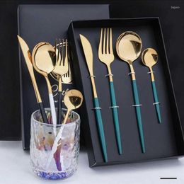 Dinware sets 4pcs bestek set roestvrijstalen lepel lepel chopstick mes tabelgarend goud keukengerei ensemble de cuisine 2022