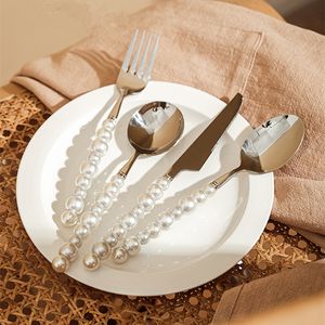 Dinware sets 4 stcs Europe Silver Fashion Pearl Cutlery Set 1810 roestvrijstalen creativiteit Gift Flatare 304 Knife Vork Lepel Druppel 221203