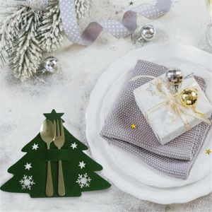 Ensembles de vaisselle 4PCS Vert Portable Couverts Sac de rangement Pochette d'arbre de Noël Accueil Porte-vaisselle Table à manger Décor Couteau Fourchette Couverture